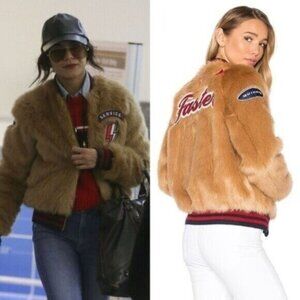Mother The Letterman Patch The Fast and the Curious Faux Fur Tan Jacket Size S